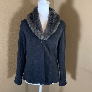 Moiselle Gray Knit Jacket Cardigan Faux Fur Collar Size 2